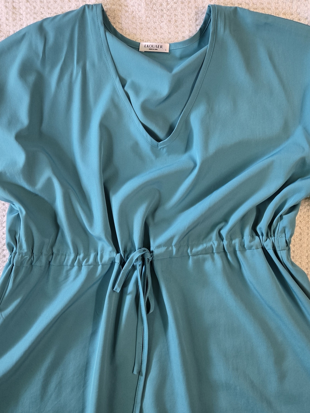 Teal V-Neck Drawstring Tunic Dress Size L - Picture 4 of 6